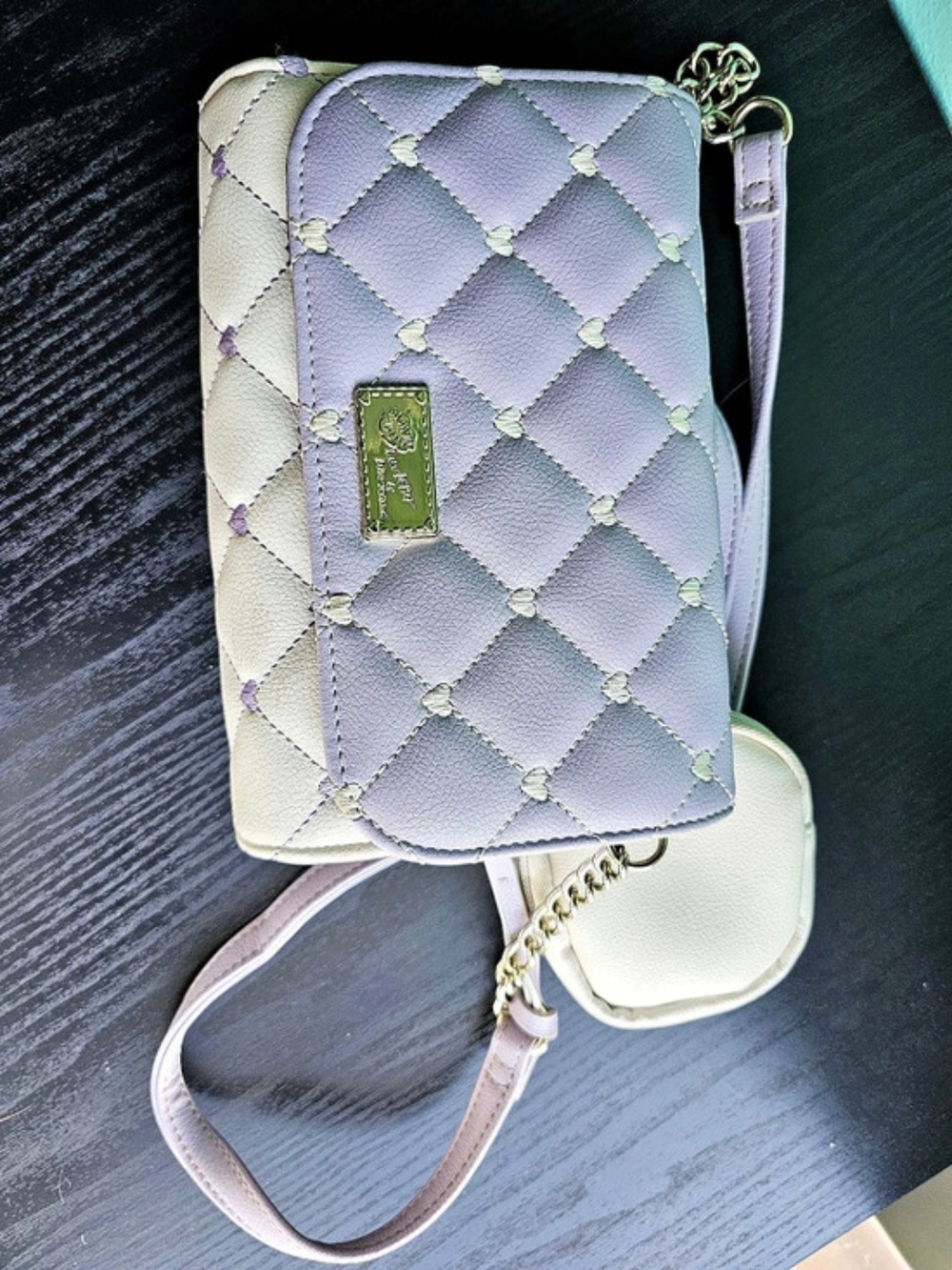 Betsey Johnson Quilted Crossbody Bag in Purple & Cream